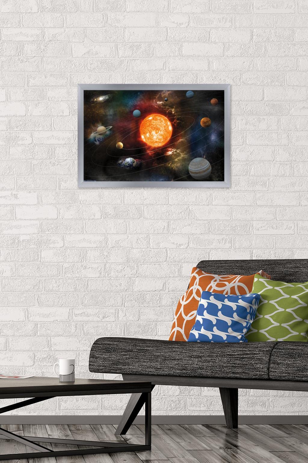 Orbiting Solar System Wall Poster, 22.4L" x 14.7W", Silver Framed Version