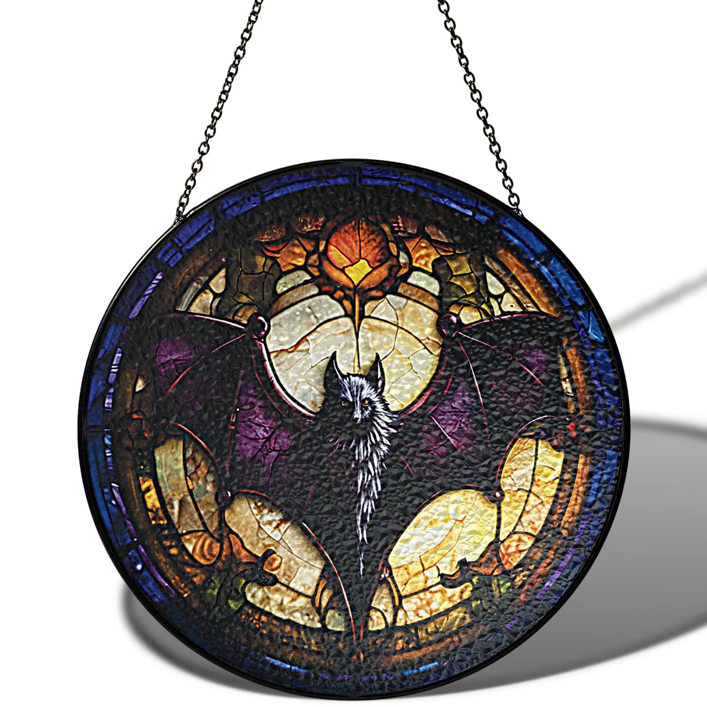 6" Bat Stained Glass Suncatchers Art Glass Spooky Bat for Sun Catcher Indoor Window for Pet Animal Lovers Women Grandma Mom Friend Painted Panel Décor ANI-01A-SG6