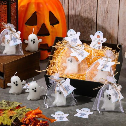 MTLEE 50 Sets Halloween a Little Boo is Almost Du Baby Shower Favors Cute Ghost Candles Unscented with Mini Ghost Thank You Cards Bags for Halloween Boo Gender Reveal Party Supplies (Blue)
