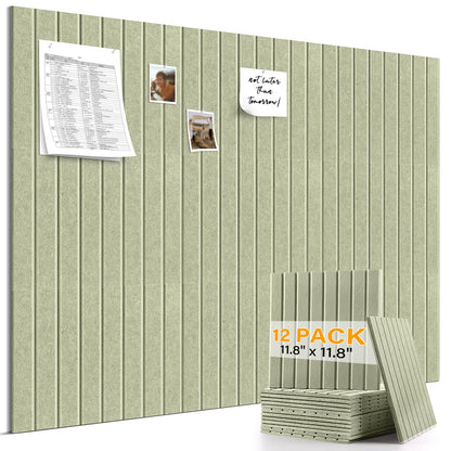 Large Felt Bulletin Board，47.2" x 35.4" 12 Pack Cork Board Alternative for Walls,Felt Wall Tiles for Office & Home Decor,Pin Board with 30 Pcs Pushpins and 72 Adhesive Tabs-Sage