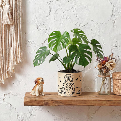 STHIE Ceramic Flower Pots with Drainage Holes, 5 inch Ceramic pots for Plants, Cute Round Flower Planters for Snake Plant, Hand-Painted Garden Pots (Sitting Dog)