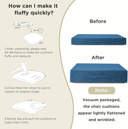 AddGrace Recliner Cushions for Elderly Thick Seat Cushion 20"x20"x4" Chair Pads with Non Slip Backing and Washable Cover for Couch Armchair Chairs Blue