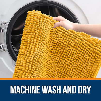 OLANLY Large Bathroom Rugs 70x46, Soft Absorbent Chenille Bath Rugs, Rubber Backing Quick Dry, Machine Washable Bath Mats for Bathroom Floor, Tub and Shower, Home Decor Accessories, Golden Yellow