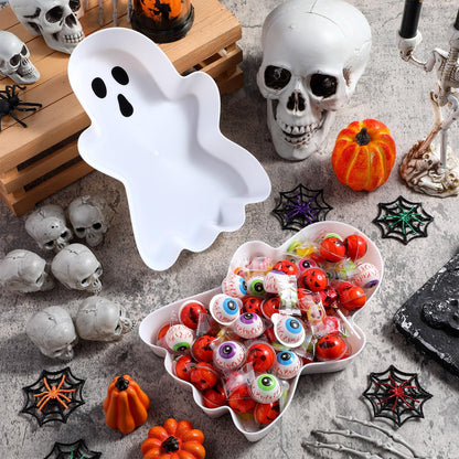 Wiwiqing 2 Pcs Halloween Ghost Candy Bowl Ghost Shaped Serving Tray Plates Plastic Spooky Dessert Platter Dish for Halloween Trick or Treat Party Food Storage Charcuterie Board Serving Supplies