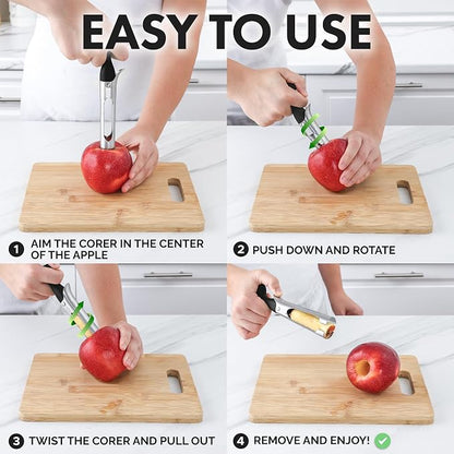 Zulay Kitchen Ultra Sharp Apple Corer Tool - Stainless Steel, Sharp & Serrated Blade Cores in Seconds - Easy to Use & Clean, Durable Apple Core Remover for Apples & Small Fruits - Black
