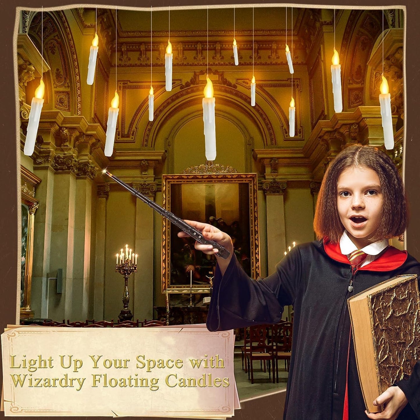 SOONEEDEAR Harry Floating Battery Operated Flameless Hanging Candle Lights with Potter Magic Wand Remote, Floating Candles with Remote, Hanging Decor for Home Classroom Birthday Party Church