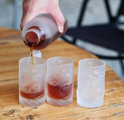 TUCHACA Cat Tea Cups (Set of 3) - 100ml Mini Glass Tumblers for Water, Juice, Tea, Espresso, Whiskey & Other Beverages - Unique Cat Cup Gift