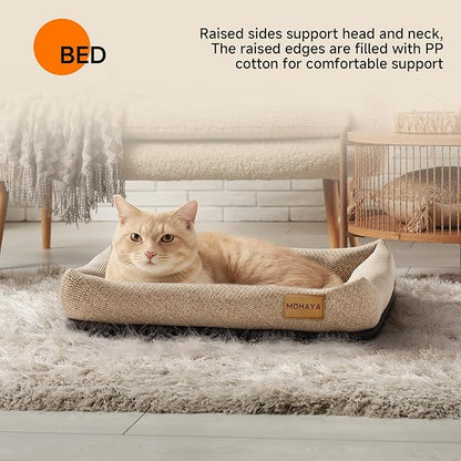 MOHAYA 2-in-1 Pet Bed-M & Scratch Pad for Cats and Dogs – Breathable Jute & Cotton Dual-Layer Design, Durable Eco-Friendly Cat Lounger & Dog Bed with Cooling Comfort for Summer – Washable, Non-Slip