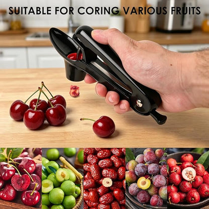 Cherry Pitter, 2 Pcs Cherry Pitter Tool, Stainless Steel Cherry Stoner, Cherry Core Remover with Hand-held Push Design, Multi-Use Household Kitchen Gadget for Cherry, Jujube, Olive,Black+Red