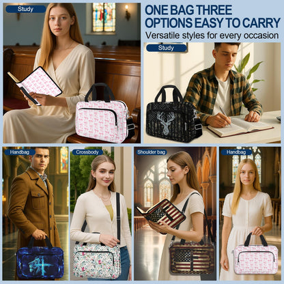 American Flag Cross Bible Cover Case for Women Men Boys, Large Bible Bag Book Carrying Case with Strap & Handle Zipper Pocket, Bible Study Supplies Journaling Kit, Highlighters and Pens Cross Clips