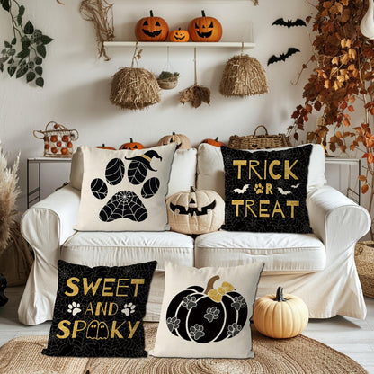 GAGEC Halloween Pillow Covers 18x18 Inch Set of 4 Dog Paws Pumpkin Throw Pillow Covers Holiday Farmhouse Pillowcase Couch Cushion Case for Indoor Outdoor Home Sofa Decor