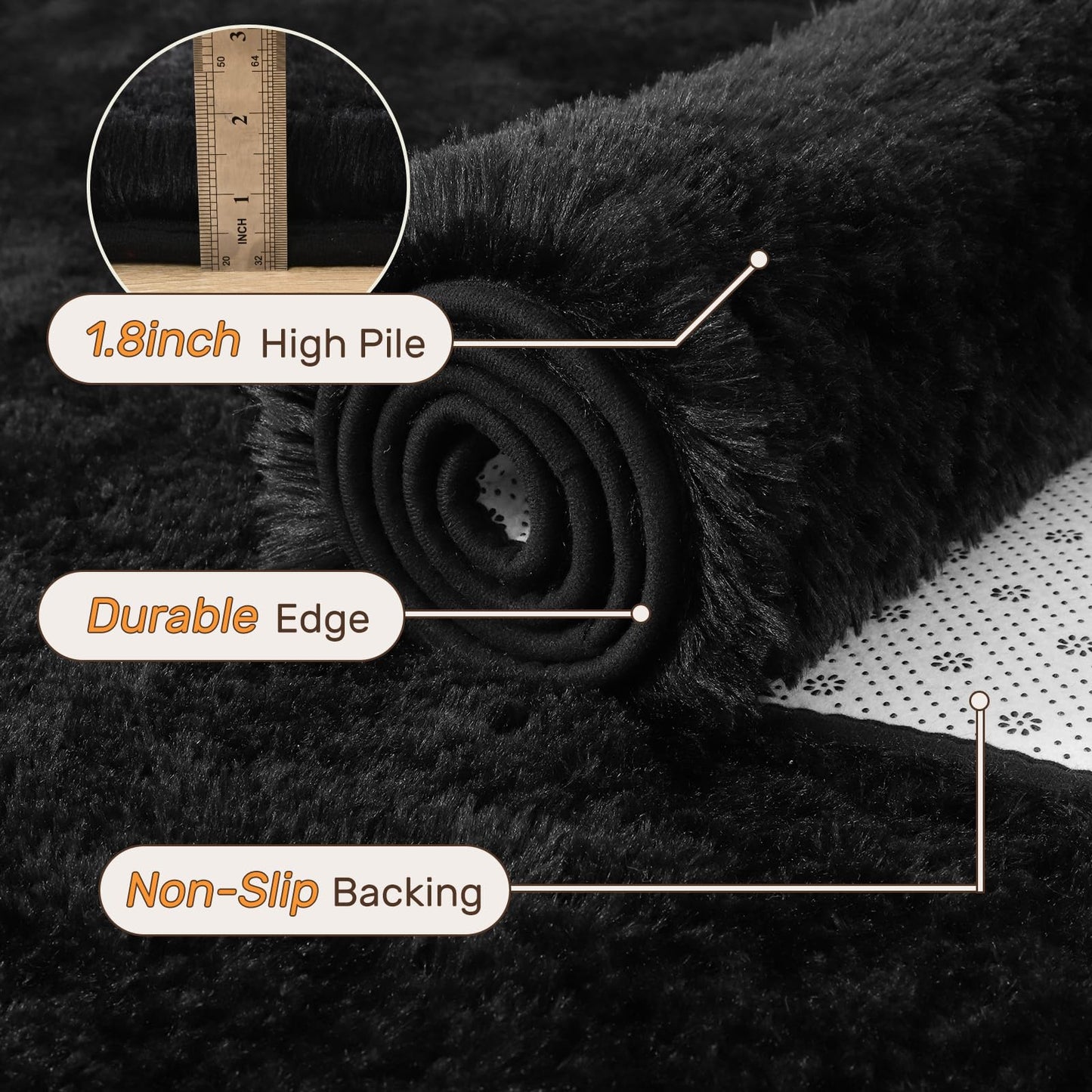 5x7 Black Area Rugs for Living Room, Large Fluffy Shag Bedroom Rugs Non-Slip, Ultra Soft Plush Carpet for Nursery Kids PlayRoom Dorm Office Indoor Modern Carpets
