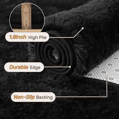 5x7 Black Area Rugs for Living Room, Large Fluffy Shag Bedroom Rugs Non-Slip, Ultra Soft Plush Carpet for Nursery Kids PlayRoom Dorm Office Indoor Modern Carpets