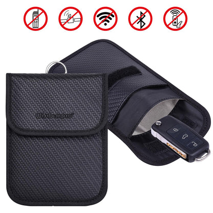 Wisdompro Faraday Pouch: RFID Blocking Anti-Theft Remote Key Protector, Black (2 Pack Pu Leather), Modern