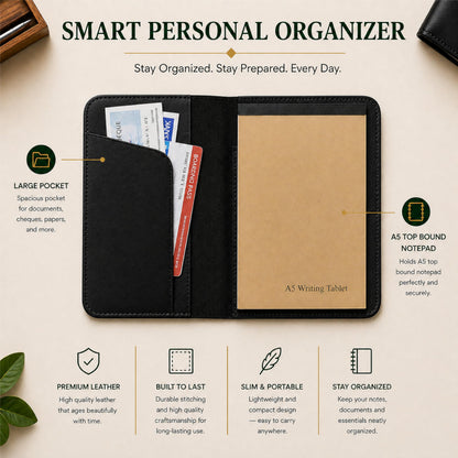 TheAntiq Leather A5 Journal Cover Top Bound – Handmade Vintage Leather Notebook Cover with Pen Holder & Card Slots – Refillable Travel Diary Organizer for Men & Women 5.7 x 8.25 (Black)