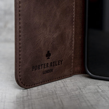 Porter Riley - Leather Case for Samsung Galaxy S21. Premium Genuine Leather Stand Case/Wallet/Cover (Chocolate Brown)