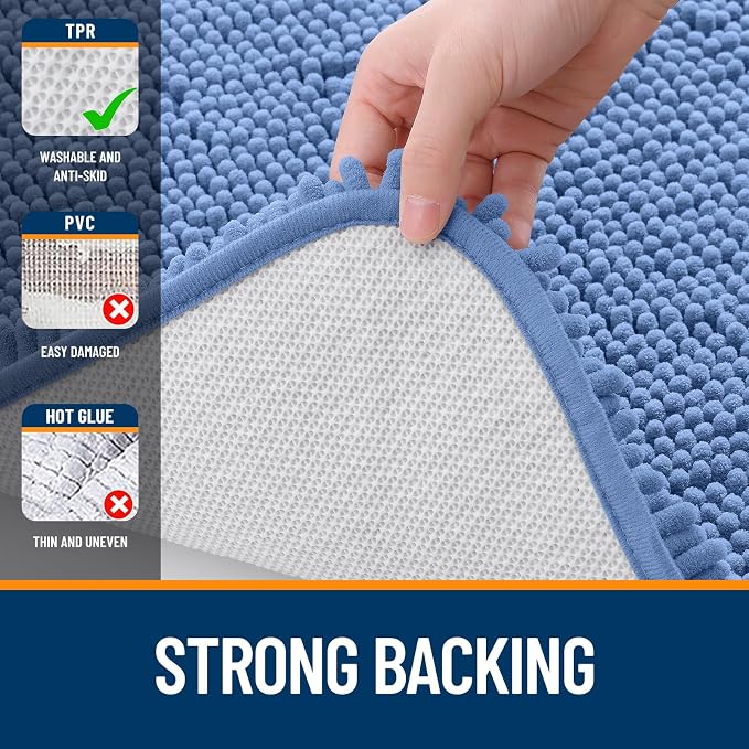 OLANLY Large Bathroom Rugs 59x35, Soft Absorbent Chenille Bath Rugs, Rubber Backing Quick Dry, Machine Washable Bath Mats for Bathroom Floor, Tub and Shower, Home Decor Accessories, Cornflower Blue