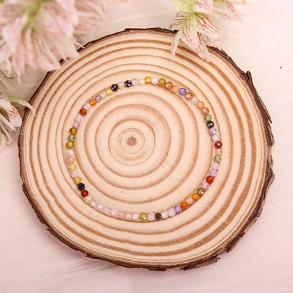BONNY BOXX Natural Genuine Gemstone Faceted Round Beads Bracelets, 3mm Adjustable Stretchy Tiny Faceted Colorful Crystals Bracelet, Healing Crystal Reiki Chakra Dainty Jewelry Fashion Gifts