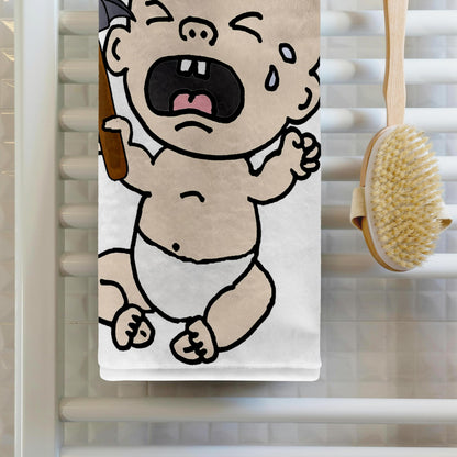 3dRose Funny Crying Baby with Hammer Carpenter Satire 15x22 Hand Towel