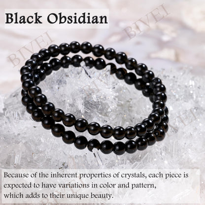 Bivei Black Obsidian - Strength - 6mm Beaded Bracelets for Women Handmade Semi Precious Natural Stone Stretch Elastic Jewelry for Women Yoga Protection Gifts