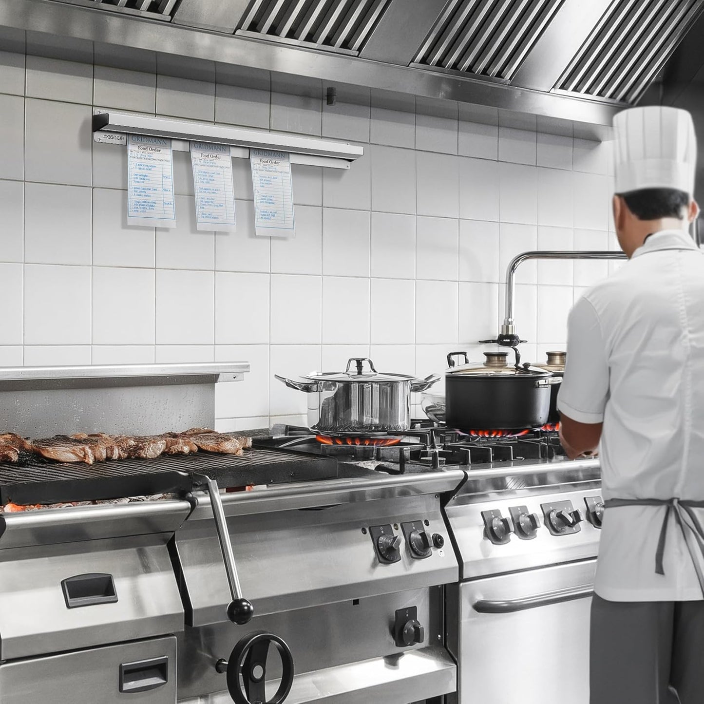 GRIDMANN 24-inch Slide Check Rack, Aluminum Restaurant Ticket Holder for Commercial Kitchen Food Orders