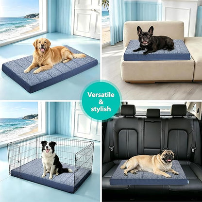 Cooling Dog Bed for Medium Dogs - Orthopedic Pet Beds with Memory Foam, QMAX>0.5, Waterproof Removable Washable Cover for Hot Weather, Wander Blue, 30" L x 20" W x 3" H
