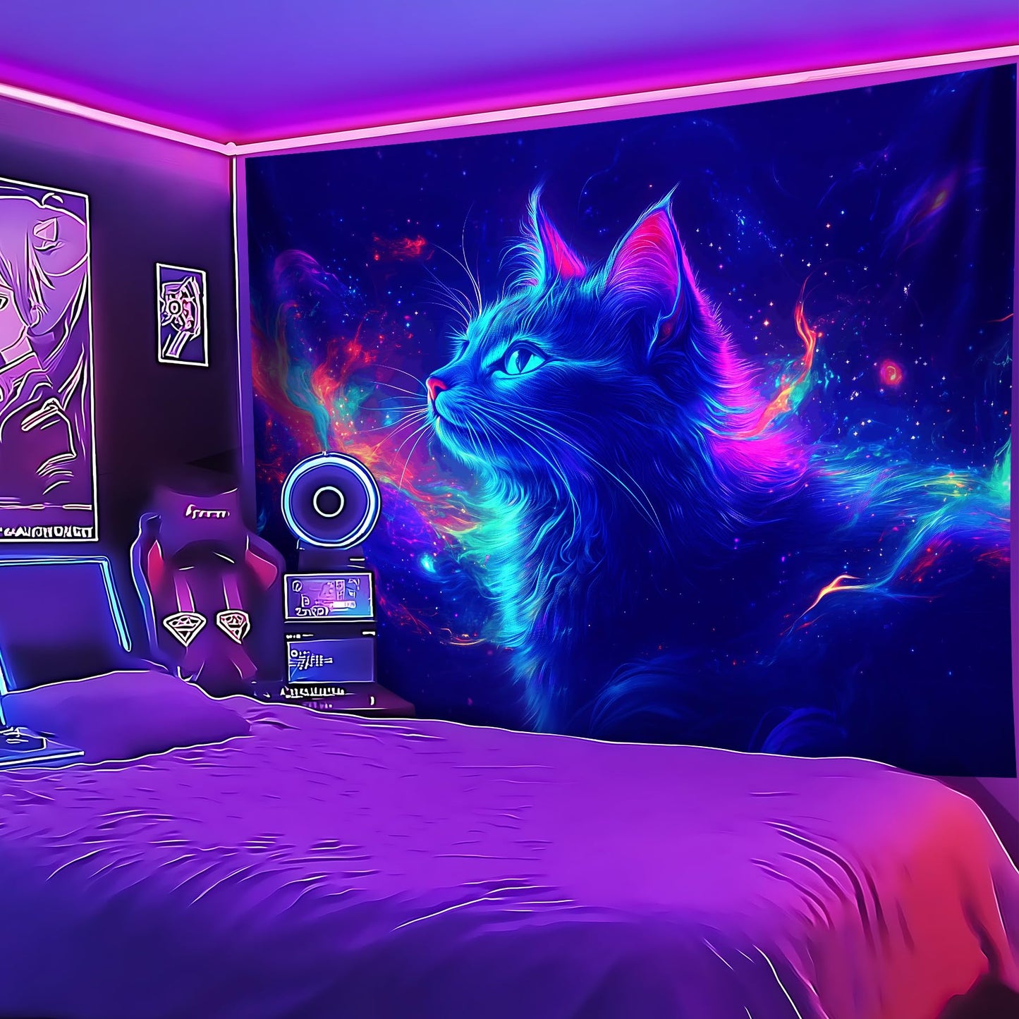 BVBOX Blacklight Tapestry,Animal Tapestry Glow In The Dark,UV Reactive Black Light Upright Posters Wall Hanging for Bedroom Dorm Living Room Backdrop Decor (Spider, 90" L x 70" W)
