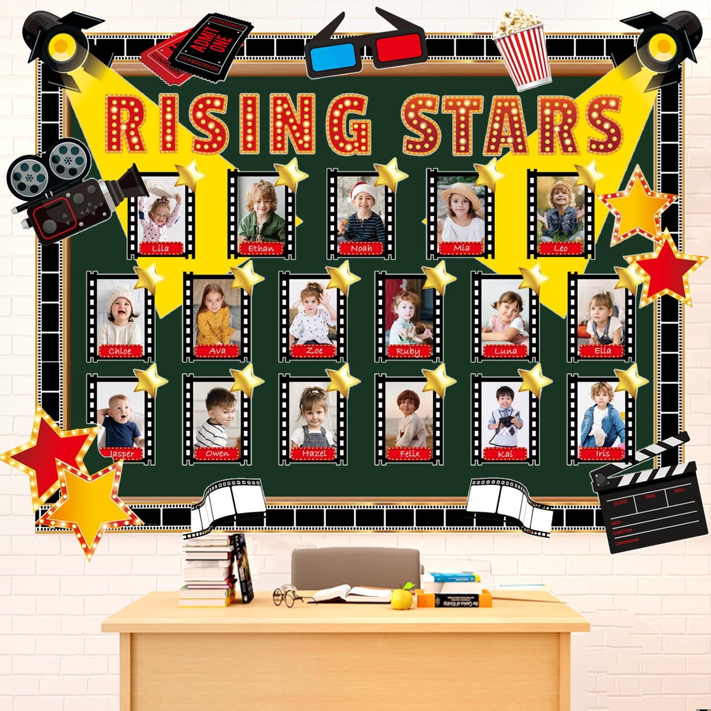Movie Star Bulletin Board Decorations Set with Borders Movie Night DIY Photo Crafts Cutouts Decor for Teachers Now Starring Motivational for Class School Classroom Bulletin Board Decoration