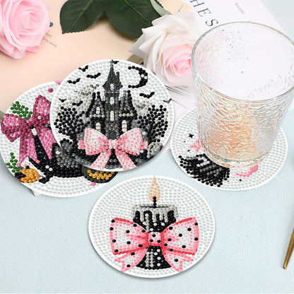 Yijingtop 8 Pcs Halloween Diamond Art Coasters,Cute Pink Gothic Diamond Painting Coasters,Small Diamond Art Kits for Adults,Crystal Gem Art Kits for Home Wall Decor