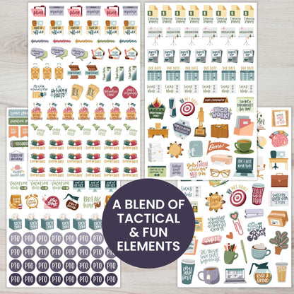 bloom daily planners Workday Essentials Planner Stickers - Productivity Variety Pack for Business Professionals - 8 Sheets / 802 Stickers - Meetings, Deadlines, Payday Icons for Work & Office