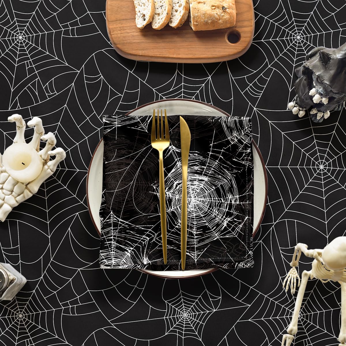Horaldaily Halloween Tablecloth 52x70 Inch Rectangular, Cobweb Black Washable Table Cover for Party Picnic Dinner Decor
