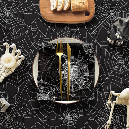 Horaldaily Halloween Tablecloth 52x70 Inch Rectangular, Cobweb Black Washable Table Cover for Party Picnic Dinner Decor