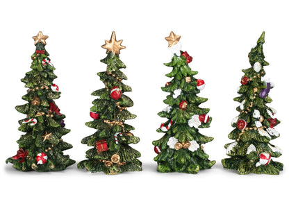 Transpac Imports Resin Holiday Tree Set of 4 Figurine, Green