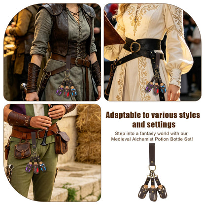Fukaisu Cork Potion Bottle Cosplay Belt Accessories, Include 3 Potion Bottles with Holder Ren Faire Magic Cork Bottles Medieval Steampunk Renaissance Witch Props Costume Accessories for Parties