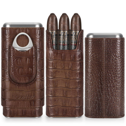 Scotte Cigar Humidor Case/Jar,Leather Cigar Case Cedar Wood Lined Cigar Box
