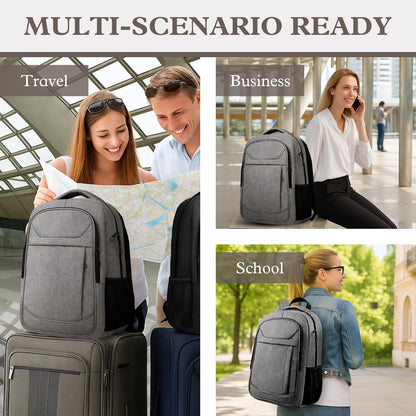 JARWAM Travel Backpack, Laptop Backpack for Men Women, 17 Inch Water Resistant Slim Casual Daypack College Travel Computer Nurse Work Bag Gifts for Men & Women, Grey