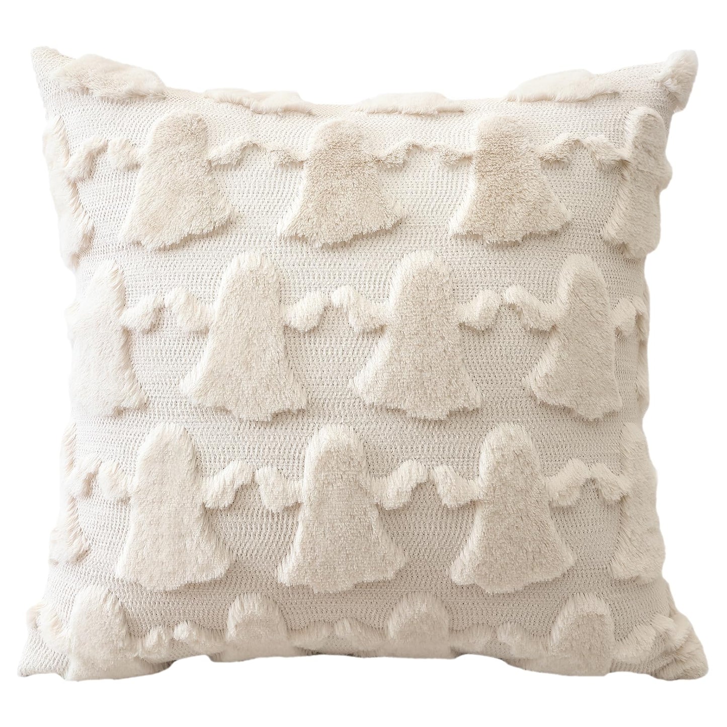 OTOSTAR Set of 1 Ghost Pillow Cover Halloween Throw Pillow Covers for Sofa Couch Bed Living Room Soft Plush Short Wool Velvet Farmhouse Pillowcase for Thanksgiving Cream Beige 24x24 Inch
