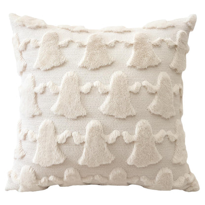 OTOSTAR Set of 1 Ghost Pillow Cover Halloween Throw Pillow Covers for Sofa Couch Bed Living Room Soft Plush Short Wool Velvet Farmhouse Pillowcase for Thanksgiving Cream Beige 24x24 Inch