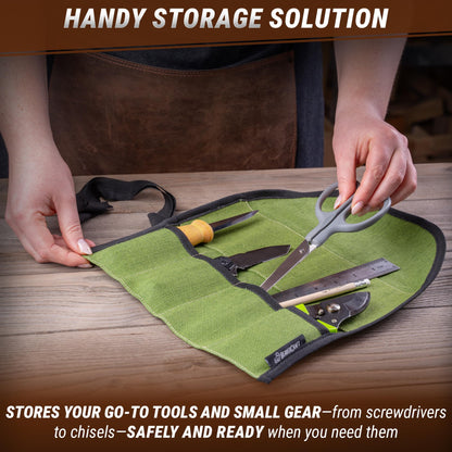 BeaverCraft TR4 Rolling Small Tool up Organizer Bag 4 Pockets Wrench roll up Pouch Gear roll up Tool Pouch for Knives and chisels Storage with 4 Slots