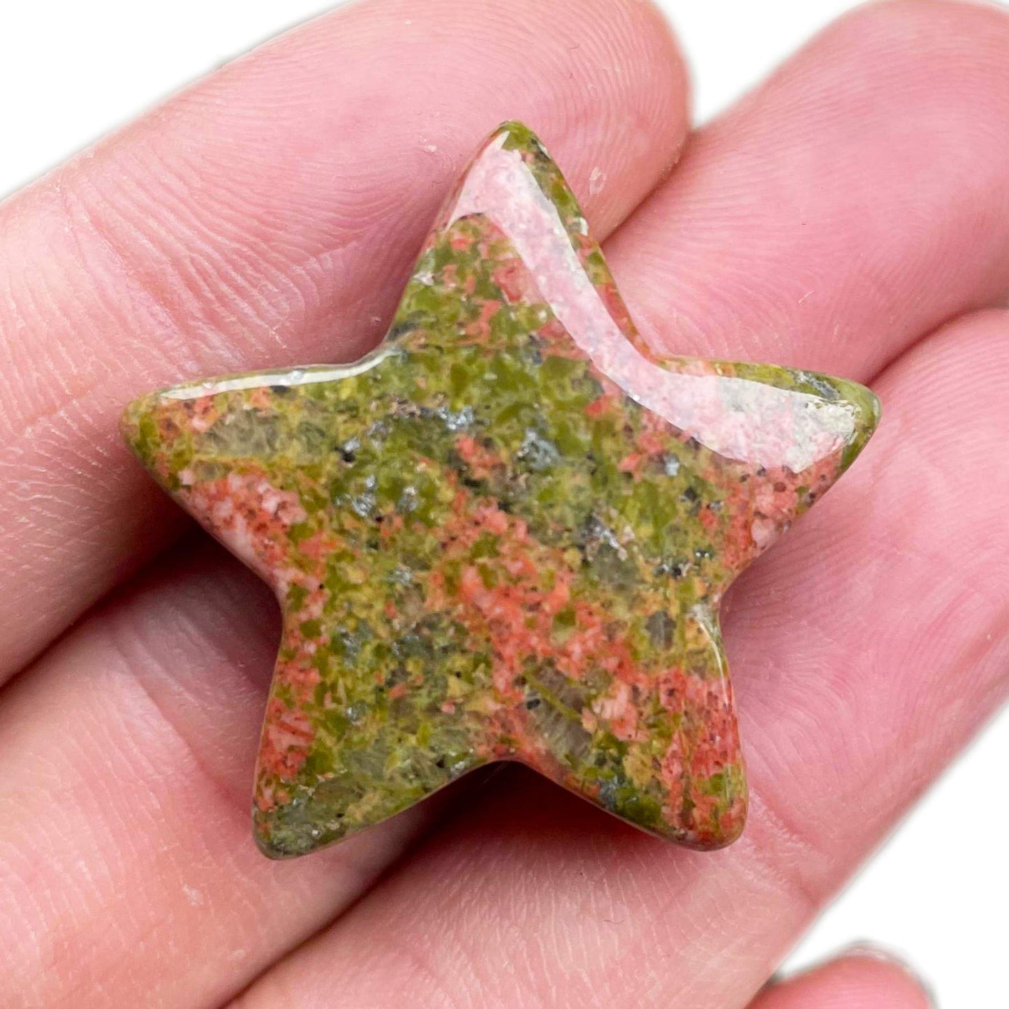 Fekuar Unakite Crystal Star Chakra Stones for Reiki Healing Yoga Balance Meditation Polished Mini Pocket Palm Stone 1 Inch (30mm)
