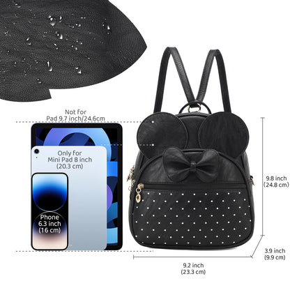 KL928 Girls Mini Backpack Bowknot Polka Dot Cute Daypacks Convertible Shoulder Bag Purse for Women (Black)