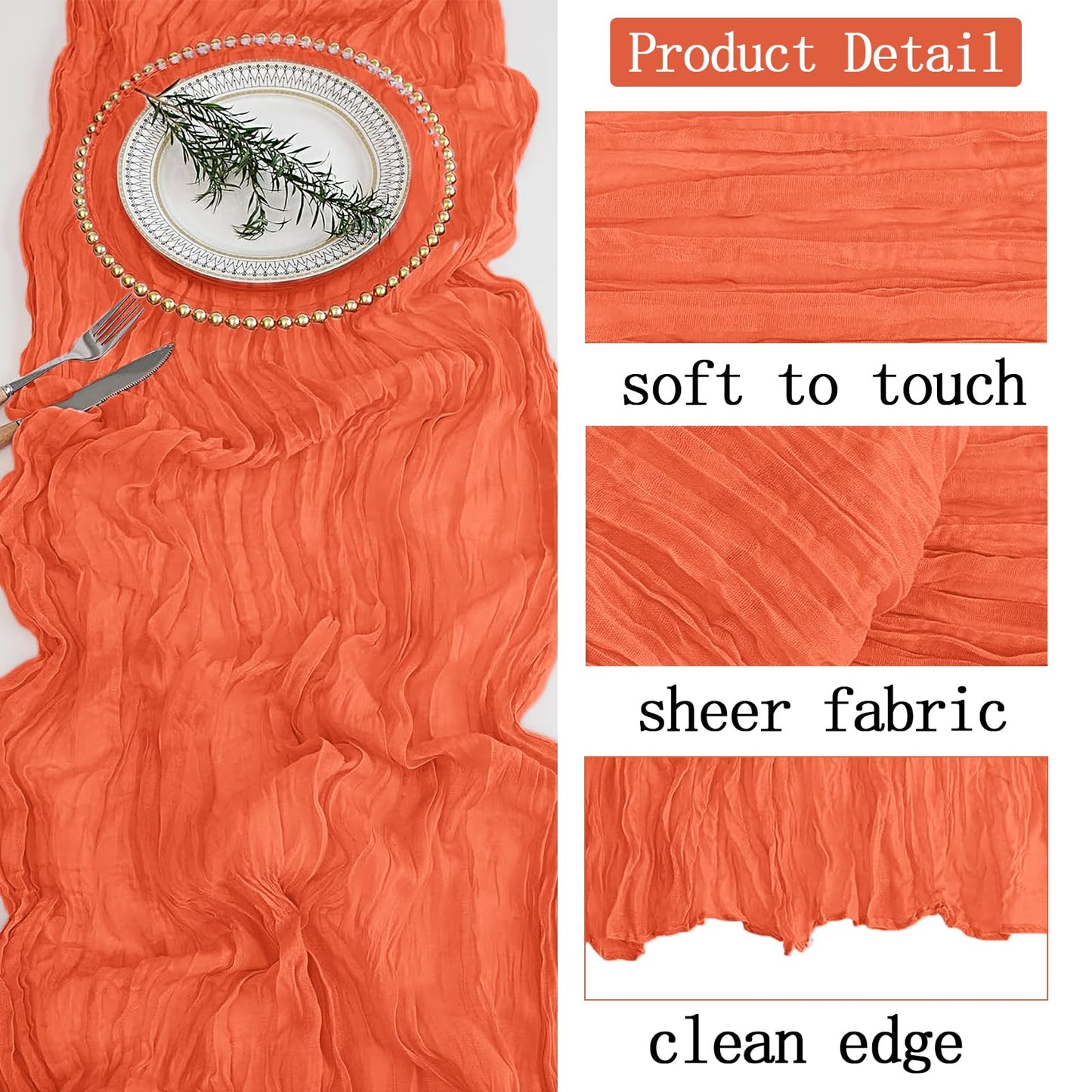 4 Pack Orange Cheesecloth Table Runner 20 x 120 inch Gauze Table Runners 10 FT Long,Semi Sheer Cheese Cloth Fabric Table Runner Bulk for Wedding,Party,Baby Shower,Bridal Shower Decoration