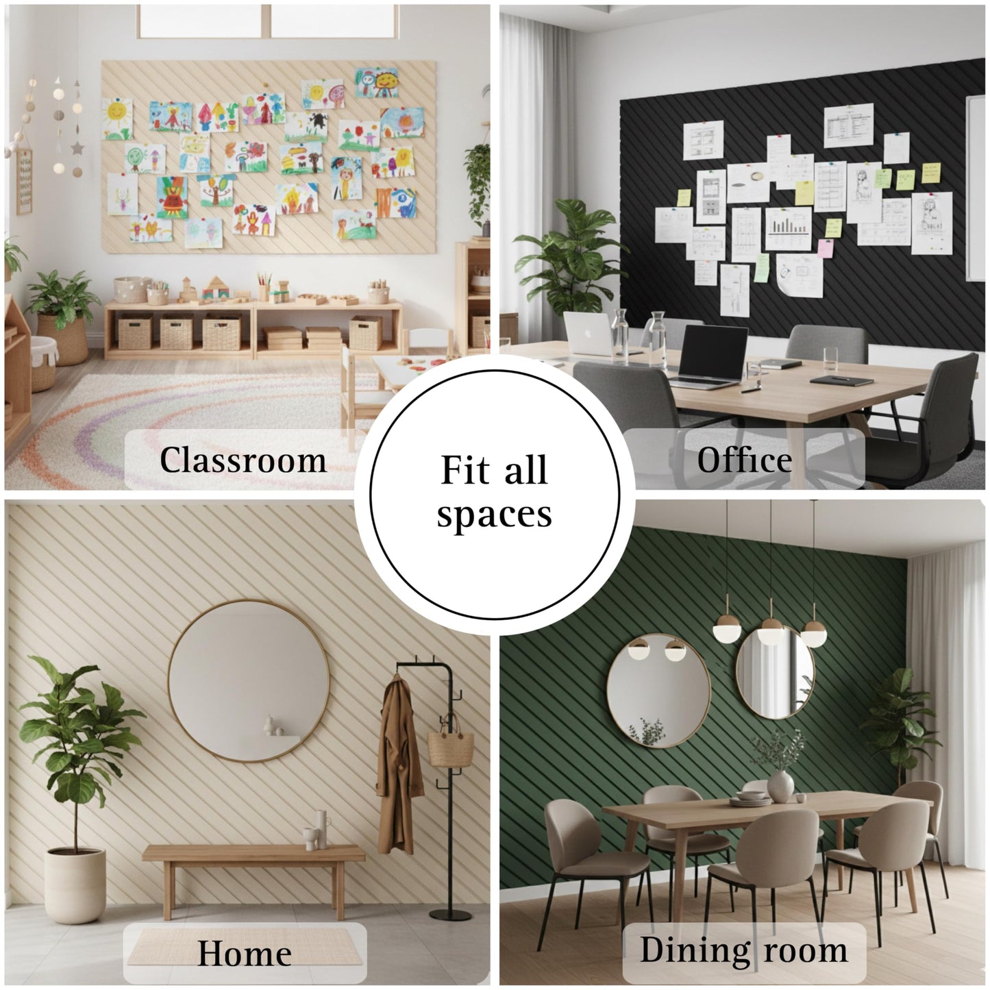 Felt Bulletin Board for Wall – Diagonal Slat Pinboard Tiles, Cork Board Alternative, 36x48in, Push Pins & Adhesive Tabs, Home Office & Classroom, 12-Pack (Black)