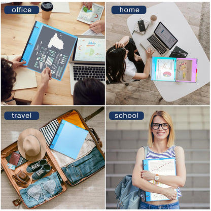 INFUN 1 Inch Telescoping Project Organizer Binder-2PCS,13 Pocket, Customizable Front Cover, 5 Colors Pocket Divider and Plastic Binder Pocket，225 Sheet Capacity-Blue