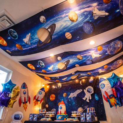 Feifeiya 3 Pcs Solar System Party Decorations 24 Inch x 12 ft Vbs 2026 Decoration Outer Space Theme Ceiling Decor for Space Summer Vocation Church Sunday School Classroom Birthday Party Decor Supplies