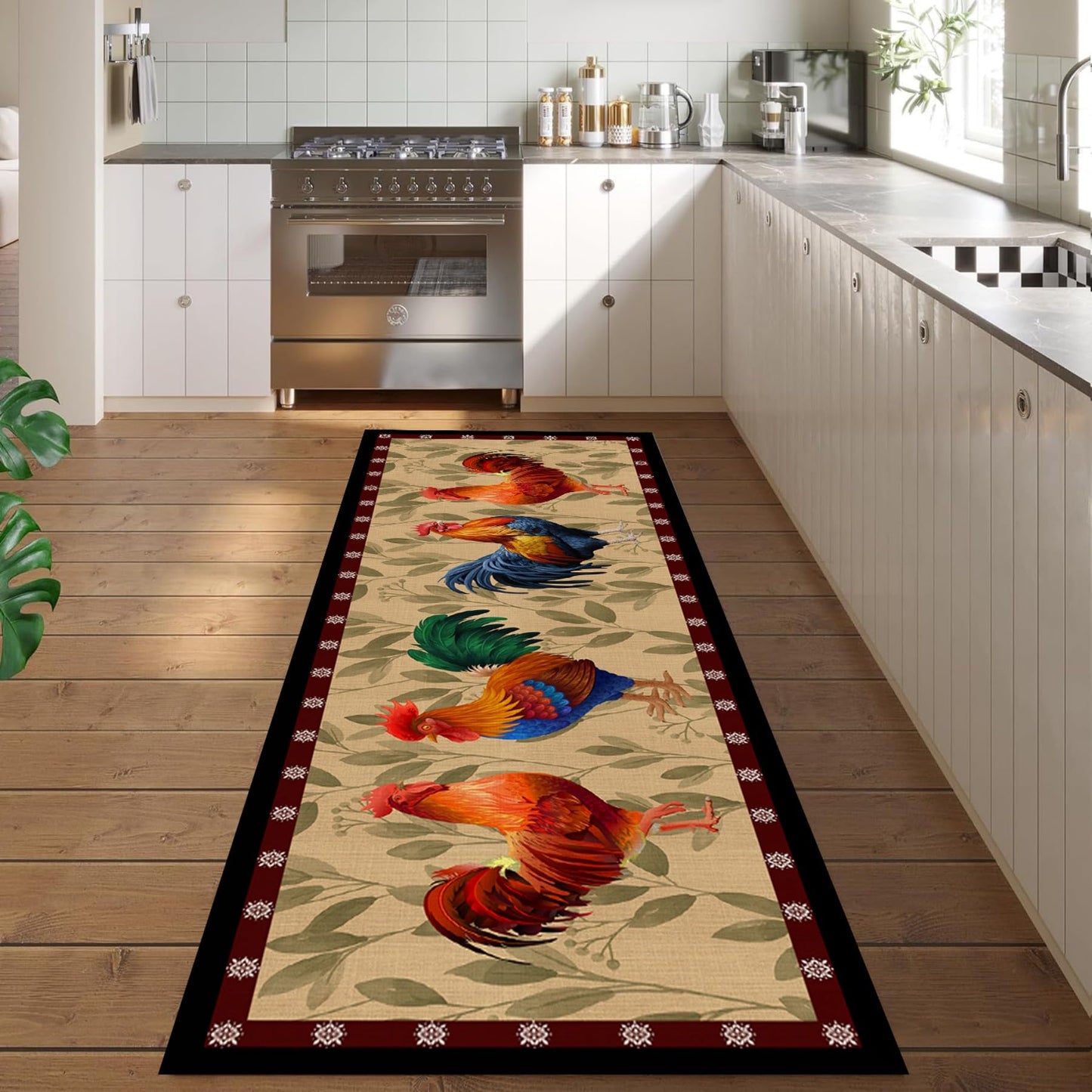 ZLXMN Indoor Accent Rooster Rugs for Hallways 2x7ft French Country Poultry Runner Rug Non-Slip Farm Animal Print Washable Rugs Runners for Kitchen Bedroom Laundry Room Rug