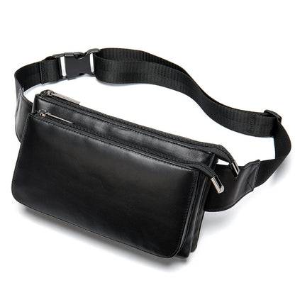 Niucunzh Small Leather Mens Fanny Packs for Women Lightweight Lambskin Leather Waist Bag Sport Men Crossbody Belt Purse Hip bags Hands-Free Bumbag Black