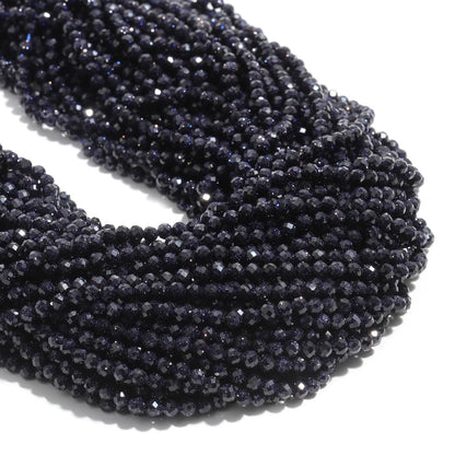 Song Xi 180pcs 2mm Natural Blue Sandstone Gemstone Beads Faceted Round Loose Stone Beads for Jewelry Making (1 Strand)