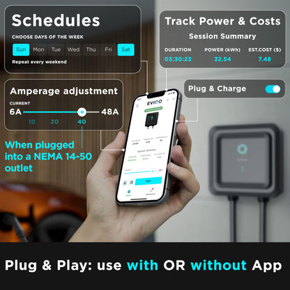 EVIQO Level 2 EV Charger – 48 Amp (11.5 kW) 240V – Wall EV Charger Level 2, NEMA 14-50 Plug/Hardwired, J1772 25' Cable, Enhanced Wi-Fi – UL, Energy Star, ETL Certified EVSE, Car Charging Station GEN 2