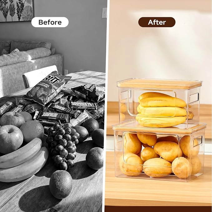 2-Pack Trash Bag Holder,Trash Bag Dispenser with Bamboo Lid, Stackable Acrylic Garbage Bag Dispenser for Under Sink Use in Kitchen, Laundry Room, and Pantry, Large Capacity Garbage Bag Holder